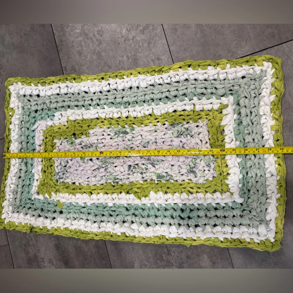 Handmade crocheted rag rug bathroom mat 18x29” rectangular